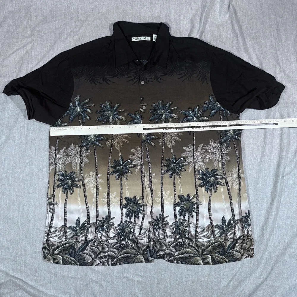 Batik Bay Shirt Mens XL Black Gray Palm Tree Hawaiian‎ Rayon Button Up Aloha